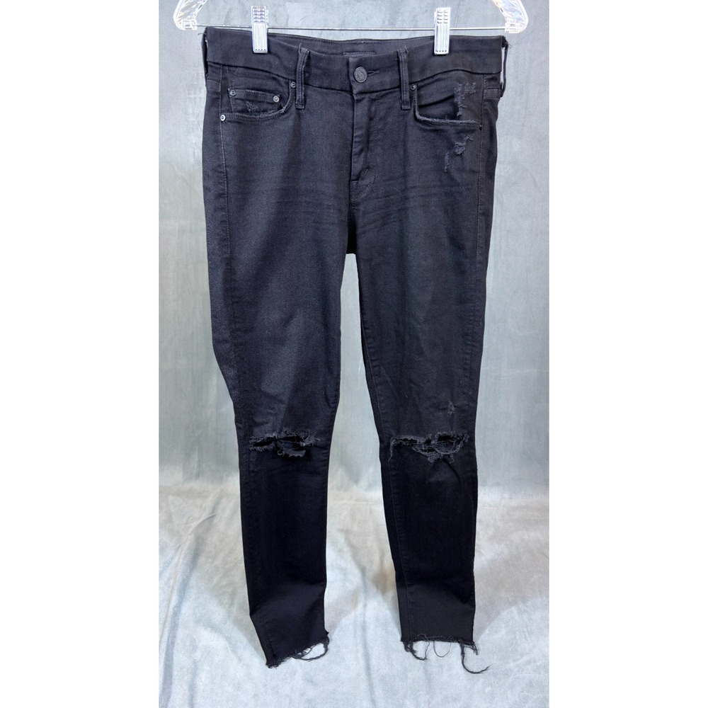 MOTHER‎ The Looker Ankle Fray Guilty as Sin Black Mid Rise Denim Jeans 26 Skinny